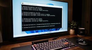 업데이트 오류 0x80070002 해결을 위해 명령 프롬프트에 net stop 및 SoftwareDistribution 폴더 변경 명령어를 입력하는 화면
