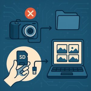 카메라에서 SD카드를 꺼내 카드 리더기로 노트북에 사진을 전송하는 과정