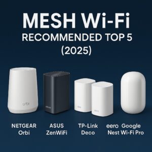 Mesh Wi-Fi Recommended TOP 5 (2025) 텍스트 본문 이미지 – Netgear, ASUS, TP-Link, Amazon, Google