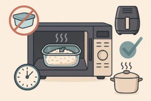 전자레인지 안에 유리 용기가 들어 있는 모습