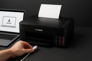 anon PIXMA G4210 드라이버 설치 중 노트북과 프린터 연결 장면