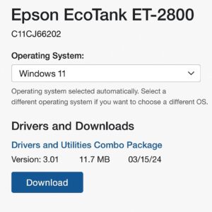 Epson EcoTank ET-2800 드라이버 다운로드 화면