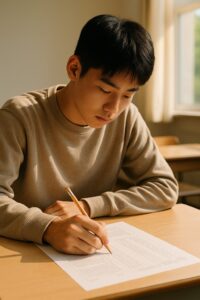 수능 당일 집중 루틴, 남학생 시험 문제 풀이