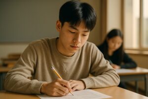 수능 집중력 향상 영양 루틴 – 시험에 집중하는 여학생