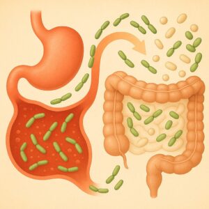 김치 유산균의 장내 생존 과정 인포그래픽