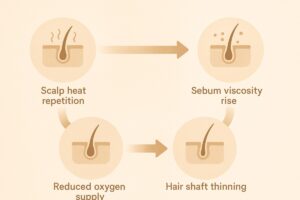 두피 열 반복과 모발 굵기 변화 흐름