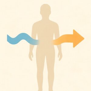 마그네슘 보충으로 피로에서 회복으로 이어지는 에너지 흐름을 파란색에서 주황색으로 표현한 미니멀 인포그래픽