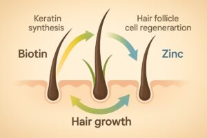 비오틴 아연 모발 성장 시너지 인포그래픽”