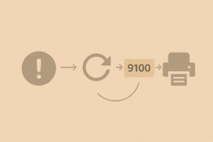 HP 프린터 오프라인 1분 복구 흐름을 보여주는 기술형 인포그래픽