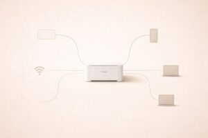 Canon 프린터 무선 설정 과정에서 상황별로 다른 연결 경로를 분기 구조로 표현한 이미지