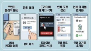 USB 케이블 분리부터 스풀러 초기화까지 프린터 드라이버 충돌 현상을 완벽하게 해결하는 5단계 가이드 본문 이미지