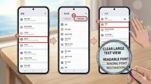 3단계로 나뉜 갤럭시 스마트폰 화면 다이어그램 일러스트
