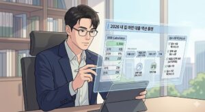 026년 무주택자를 위해 신생아 특례 대출과 디딤돌 대출의 DSR 계산 및 실행 절차를 분석하는 부동산 전문가 일러스트