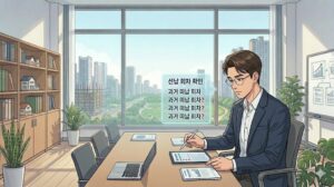 청약통장 25만 원 상향에 맞춰 선납 제도와 과거 미납 회차를 꼼꼼히 확인하는 남성 전문가 일러스트