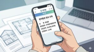 청약홈 앱을 통해 자신의 청약통장 인정금액과 납입 회차 정보를 스마트폰 화면으로 조회하고 있는 모습
