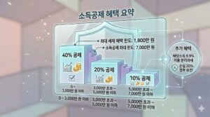 국민성장펀드의 소득공제 및 추가 혜택을 시각화한 홀로그램 인포그래픽