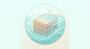 AI 데이터 센터 서버의 발열을 식혀주는 고효율 저전력 액침 냉각 시스템을 표현한 아이콘