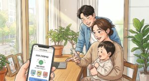 손택스 앱으로 2026년 근로장려금 기한 후 신청을 완료한 화면을 가족이 함께 확인하는 웹툰풍 일러스트