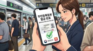 스마트폰 화면에 표시된 모바일 주민등록등본 우회 발급 성공 및 PDF 저장 안내