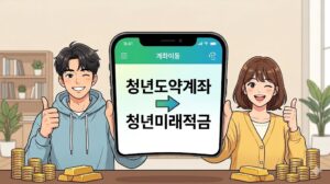 스마트폰 화면을 통한 청년미래적금 청년도약계좌 갈아타기 계좌 이동 과정