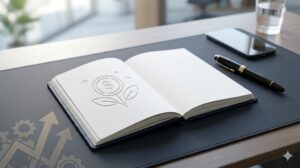 청년도약계좌 소득 증명 서류와 만년필이 정갈하게 놓인 책상 위 금융 서류 이미지