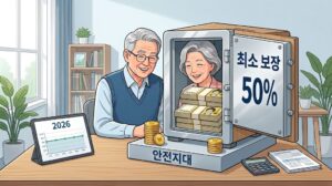 국민연금 기초연금 연계감액 제도의 50% 최소 보장 안전지대를 시각적으로 설명하는 본문 삽입 이미지