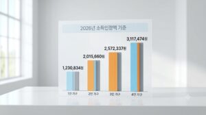 2026년 청년 주거급여 1인부터 4인 가구원수별 소득인정액 기준 금액을 나타낸 막대그래프 인포그래픽 이미지