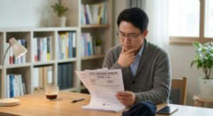 2026 췌장장애 공식 장애등록 신청 방법 서류를 테이블 위에서 진지하게 검토하고 있는 남성의 모습