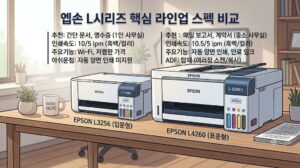 2026년 엡손 L시리즈 스펙 비교 가성비 정품 무한잉크 라인업 요약 카드 표
