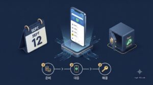 2026년 카카오뱅크 파업에 대비하여 금융 소비자가 알아야 할 3단계(1단계 준비, 2단계 대응, 3단계 해결) 필수 대처 지침 및 자산 보호 과정을 설명하는 인포그래픽 3D 일러스트