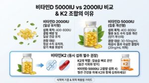 비타민D 5000IU 효능 및 2000IU 비교 K2 조합 복용시간 안내 표