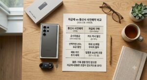 최신 자급제 스마트폰 언박싱 화면과 통신사 사전예약 혜택 비교 브로슈어