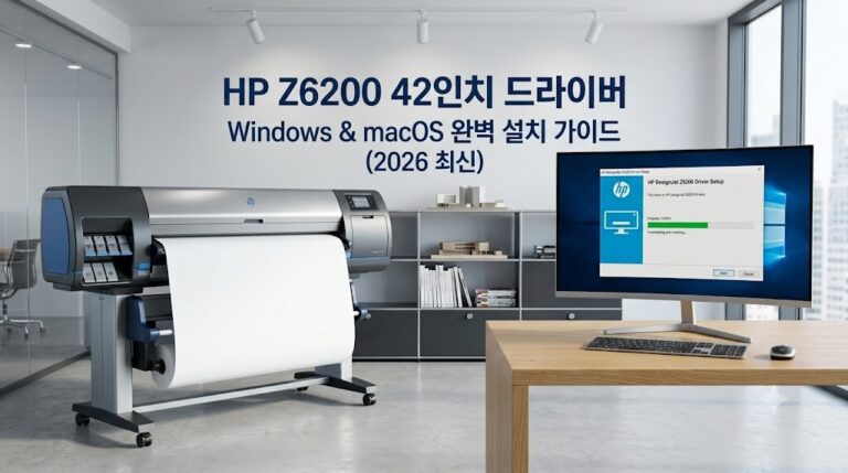 HP DesignJet Z6200 42인치 플로터의 Windows 및 macOS 최신 드라이버 설치 가이드 썸네일 이미지