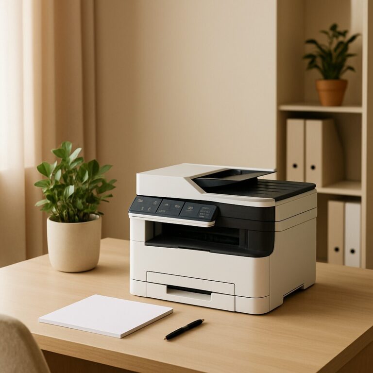 소형 사무실 프린터 추천 2025, 작은 사무공간 책상 위에 놓인 컴팩트 다기능 프린터