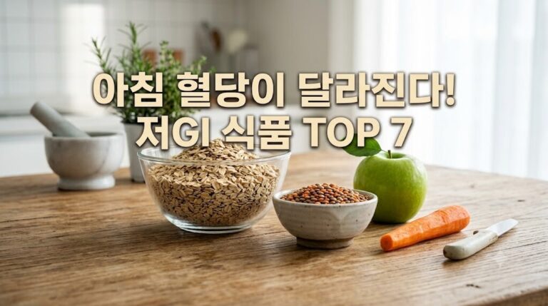 2026년 혈당 관리를 위한 저GI 식품 귀리와 렌틸콩이 정갈하게 놓여 있는 모습