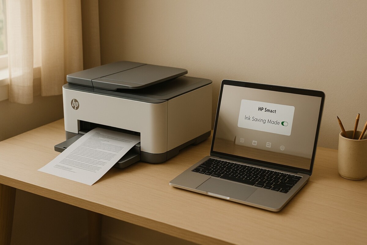 HP 프린터 잉크 절약 설정, 초안 모드와 회색조 출력으로 품질을 유지하며 인쇄 비용을 줄이는 프린터 절약 설정 장면