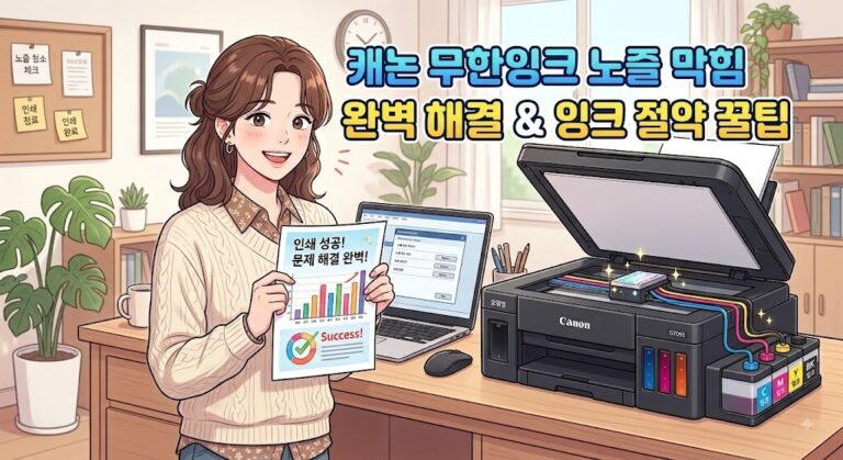 캐논 무한잉크 노즐 막힘 완벽 해결 및 잉크 절약 꿀팁 대표 웹툰 일러스트