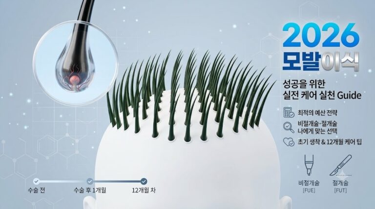 2026 모발이식 비용, 비절개·절개 수술 방법 및 생착 관리 회복 루틴 완벽 가이드 썸네일 인포그래픽