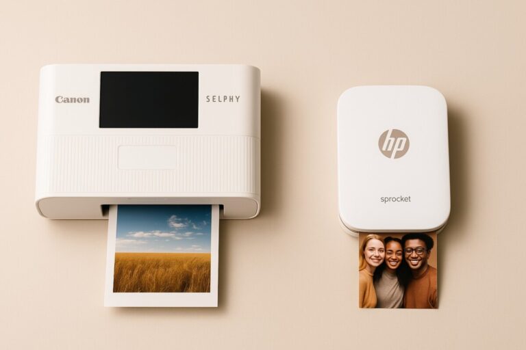 캐논 SELPHY CP1500과 HP 스프로켓 포토프린터가 사진을 출력하는 모습 – 출력 품질과 활용 비교