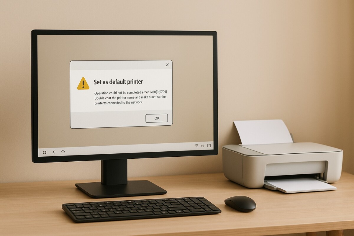 프린터 기본값 오류 0x00000709 상황을 윈도우 PC와 프린터가 함께 있는 이미지