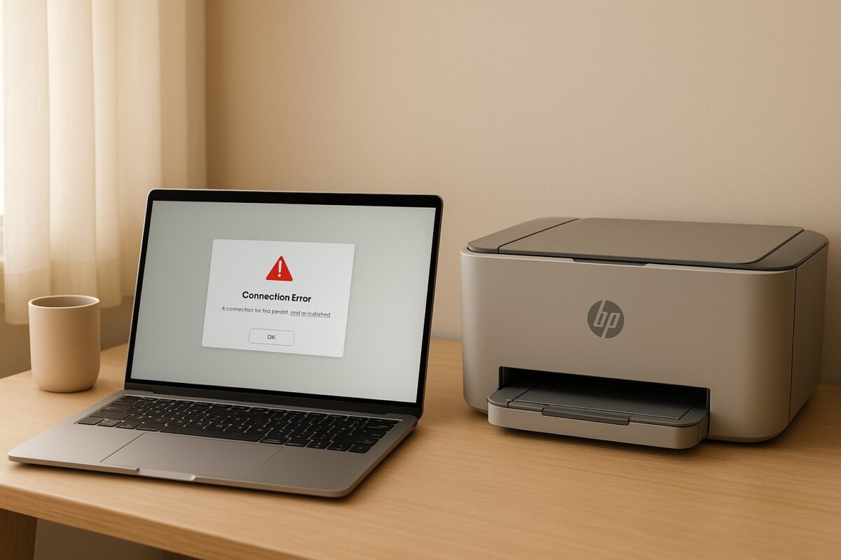 HP 프린터 연결 안됨 상황을 보여주는 장면