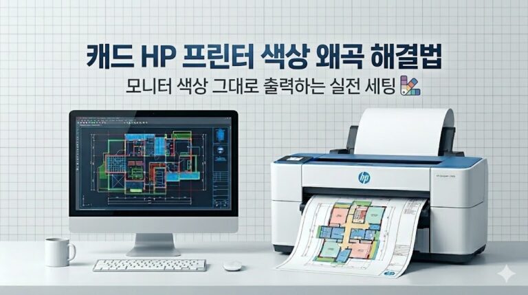 AutoCAD 도면 출력 시 HP 프린터 색상 왜곡을 해결하기 위한 컬러 설정 가이드 대표 이미지입니다.