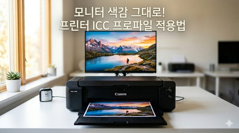 Canon HP 프린터 ICC 프로파일 적용법 설정을 위한 모니터와 인쇄물 색상 매칭 가이드 이미지