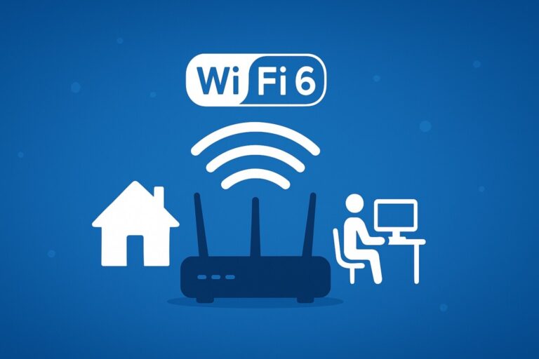 Wi-Fi 6 공유기 추천 – 가정용과 사무실용 환경을 상징하는 공유기와 무선 신호 화면