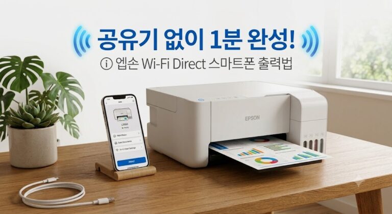 공유기 없이 Epson 프린터 Wi-Fi Direct 연결 즉시 문서를 출력하는 모습