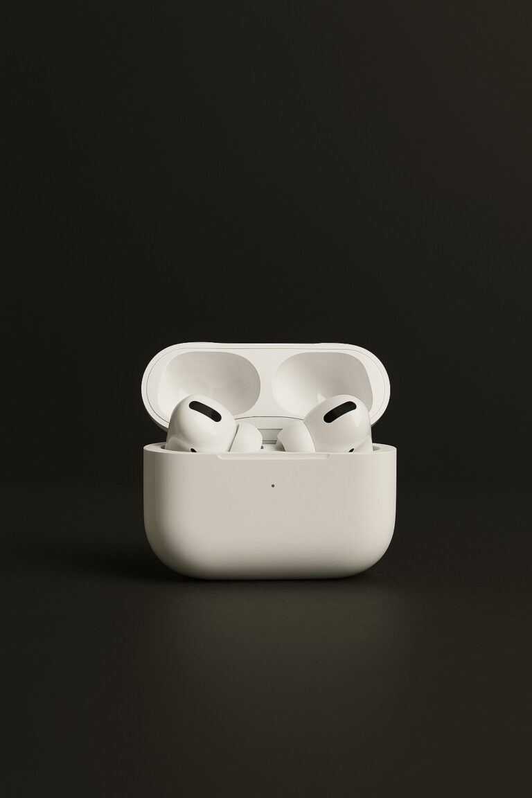 고해상도로 촬영된 Apple AirPods Pro 3 충전 케이스와 이어폰, 프리미엄 디자인을 강조한 제품 이미지