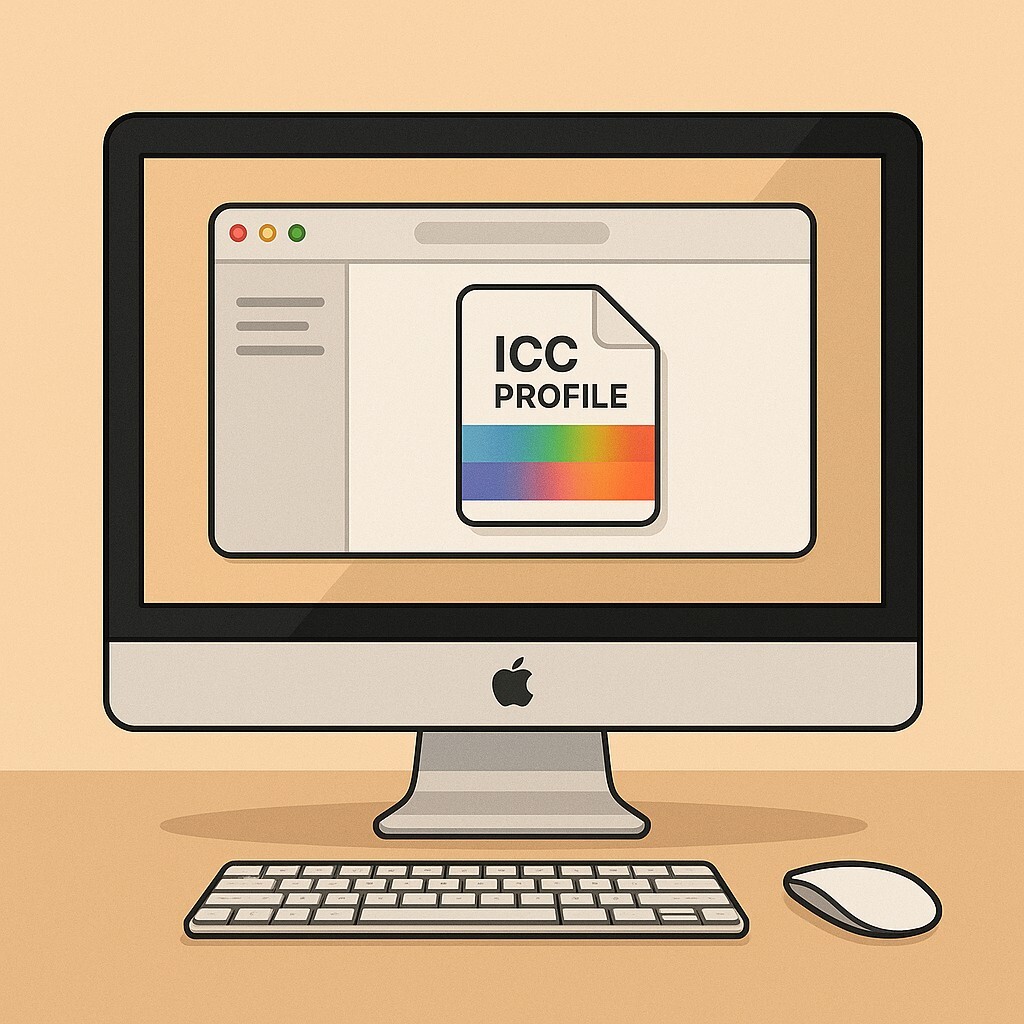 iMac 화면에서 색상 보정을 하는 모습, Mac OS ICC 프로파일 적용 방법을 상징하는 대표 이미지