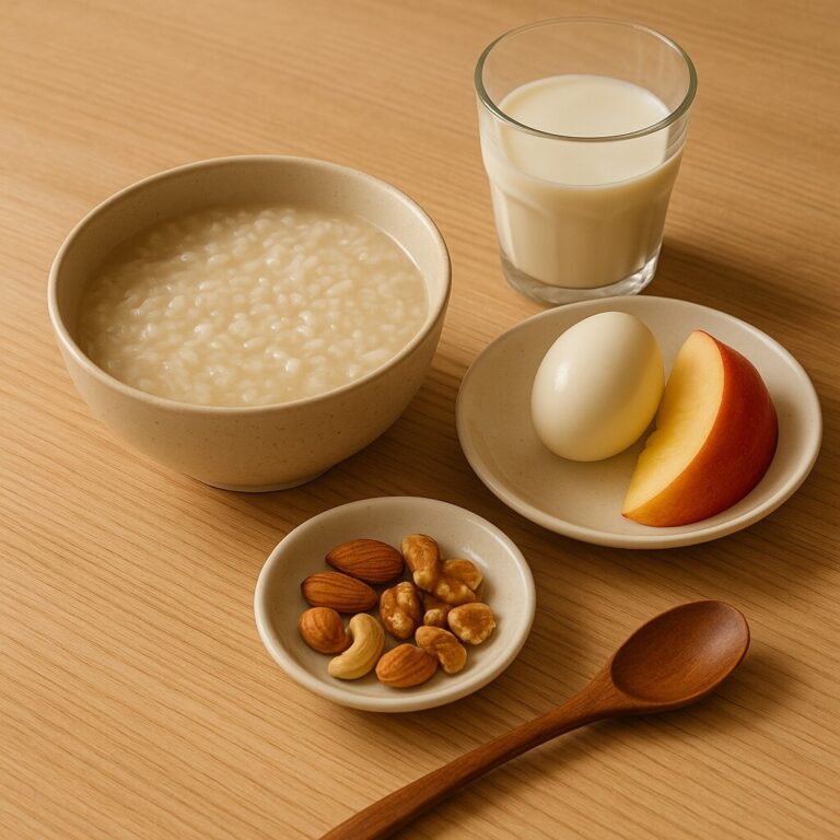 수능 아침 식사, 현미죽·삶은 달걀·사과·국으로 구성된 따뜻하고 균형 잡힌 수험생 아침 메뉴 (2025 최신 버전)