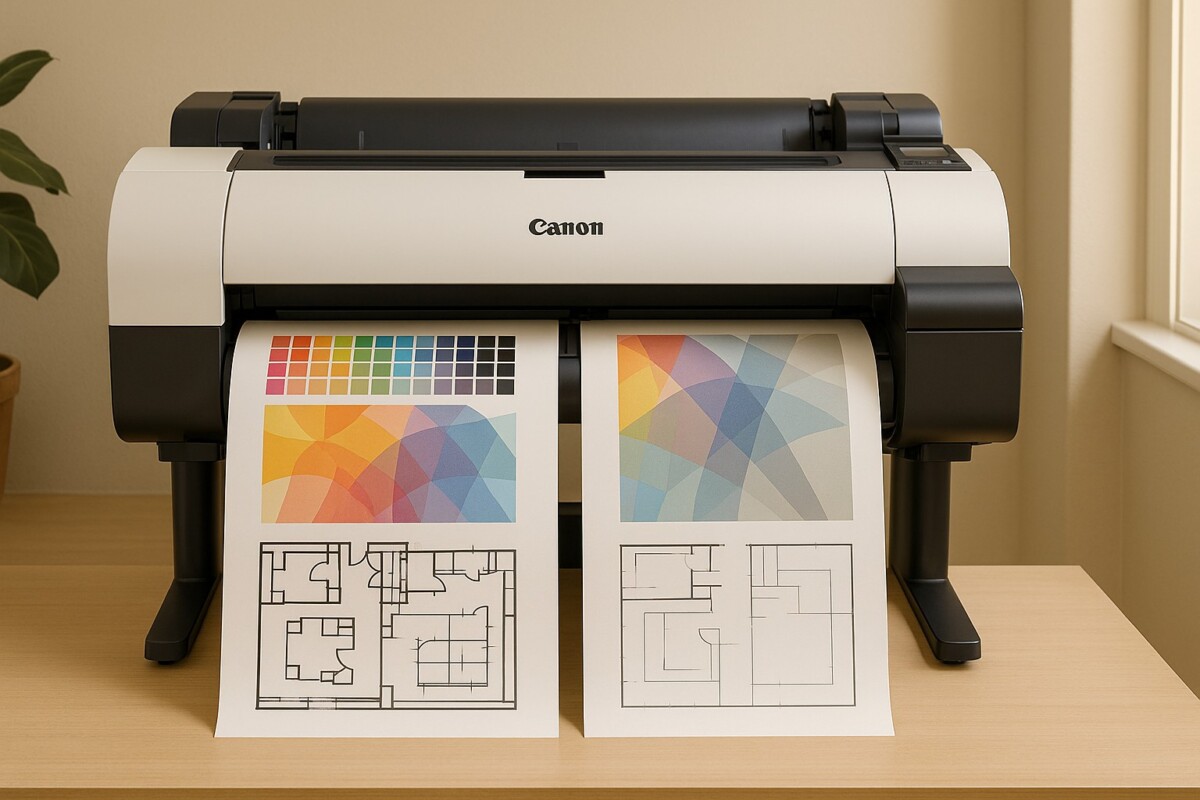 Canon TM-5305 vs TM-5300 출력 차이를 보여주는 플로터 비교 이미지