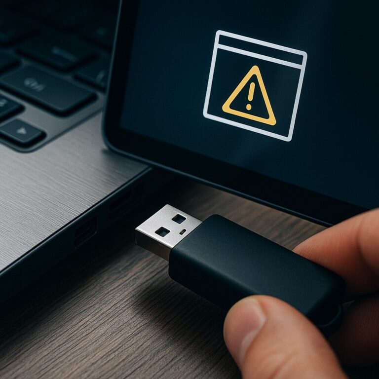 USB 인식 안됨 해결, 포맷 없이 복구하는 데이터 복구 장면, 노트북과 USB 연결 상태를 보여주는 프리미엄 자연광 사진